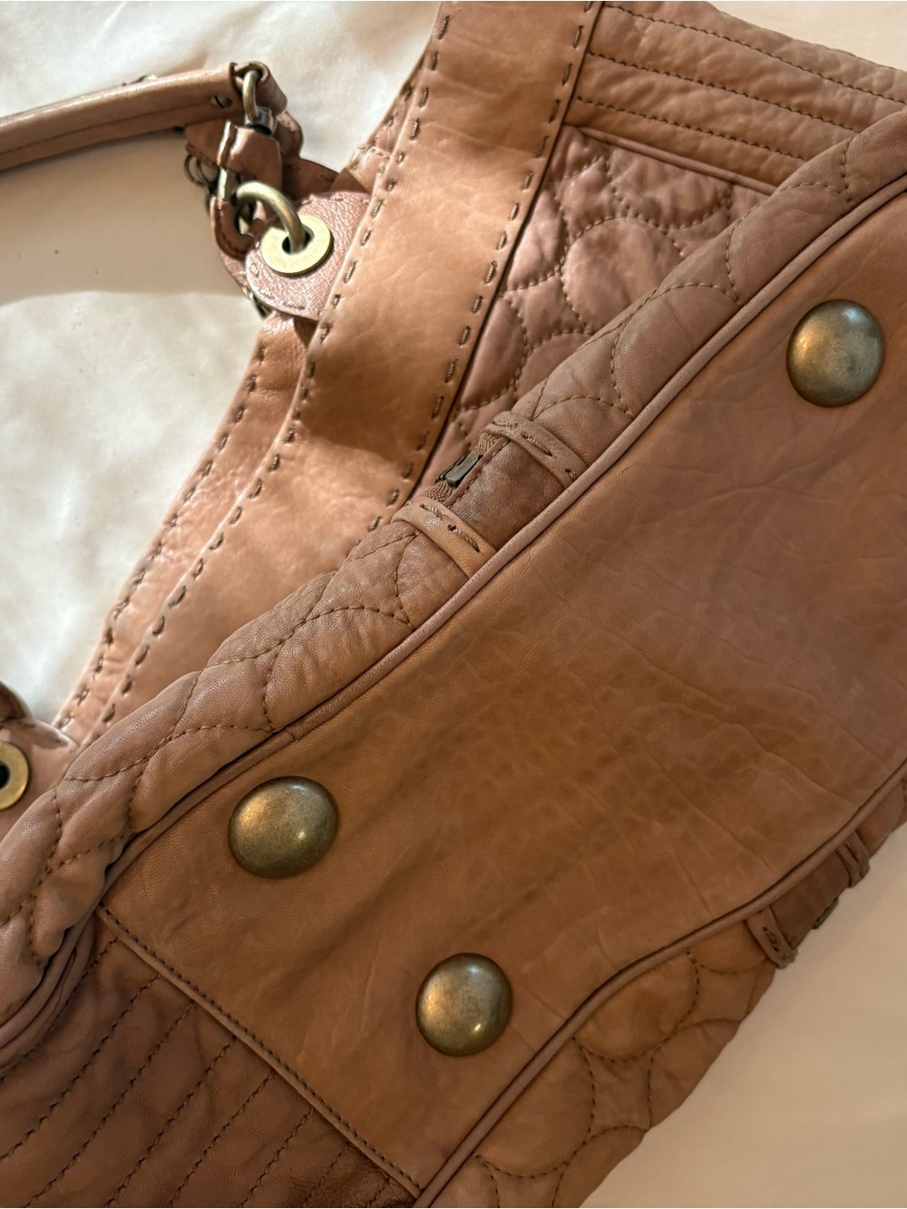 Cynthia Rowley Quilted Tan Leather Tote Handbag - Picture 6 of 6